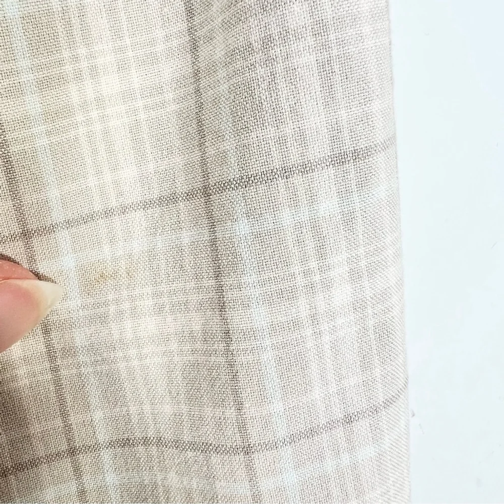 Vintage 80s 90s IZOD 100% cotton beige tan plaid pleated long Bermuda shorts 10